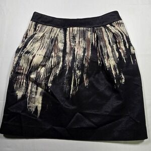 Beth Bowley Mini skirt womens 4 Black Metallic Gold Abstract Pleated